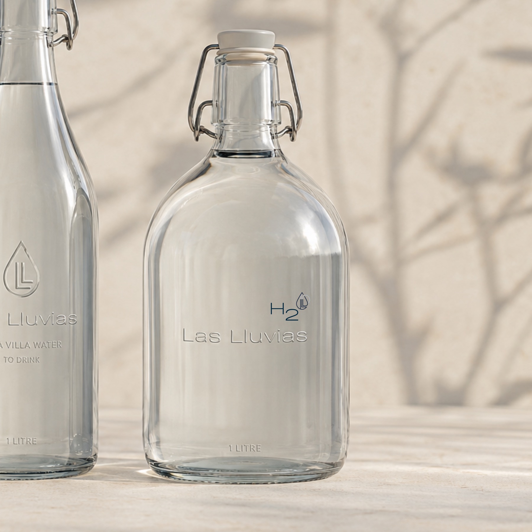 Las Lluvias the Water — frosted glass bottle, etched mark, estate-bottled rainwater